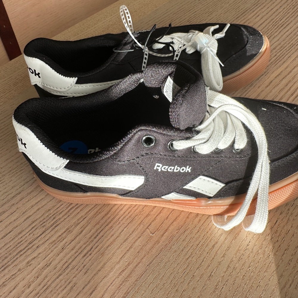 Reebok Kids Black and White Sneakers with Tan Soles BNWT